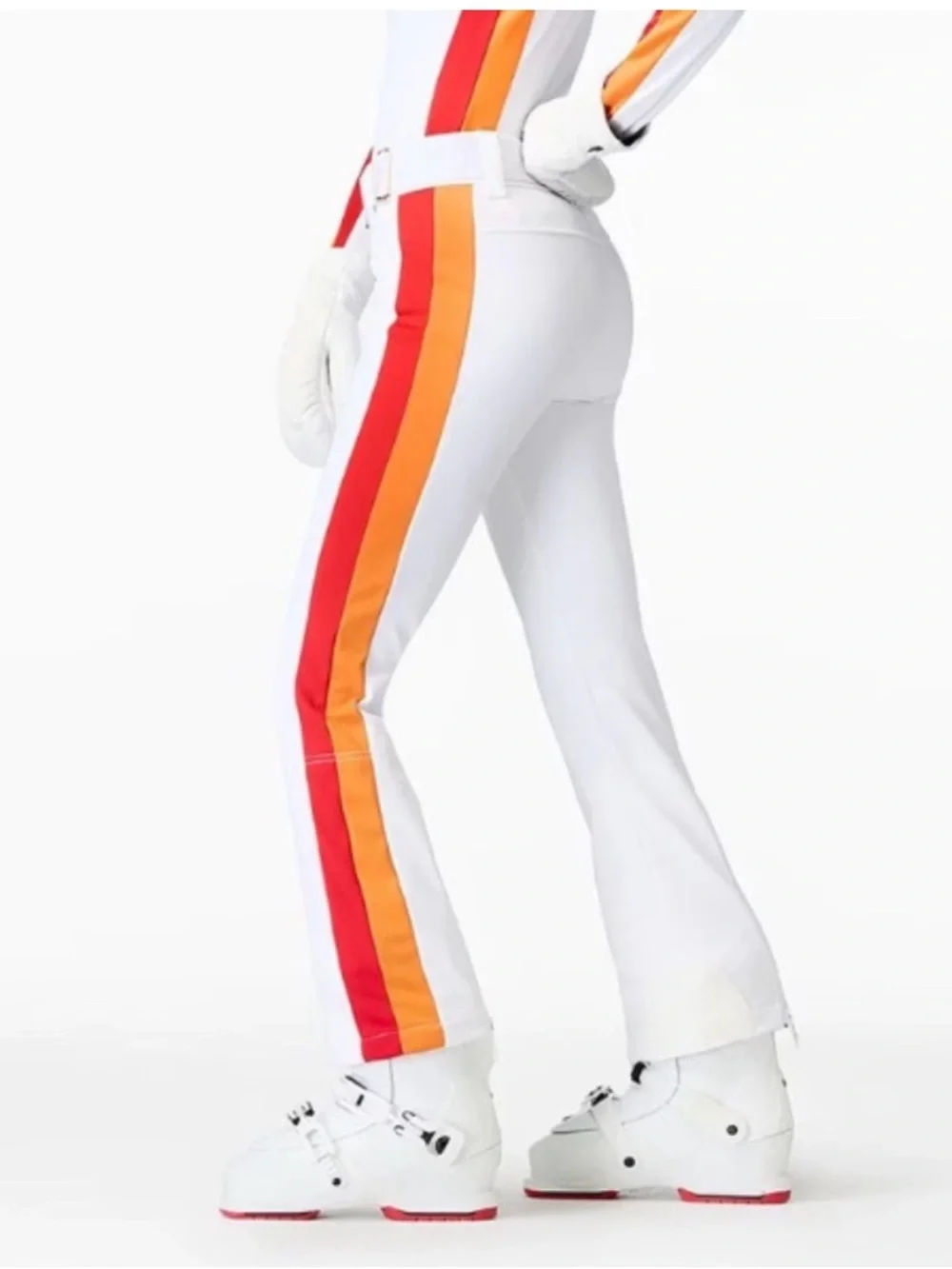 Goldbergh White Flared Pants with Red Side Stripes ski pants